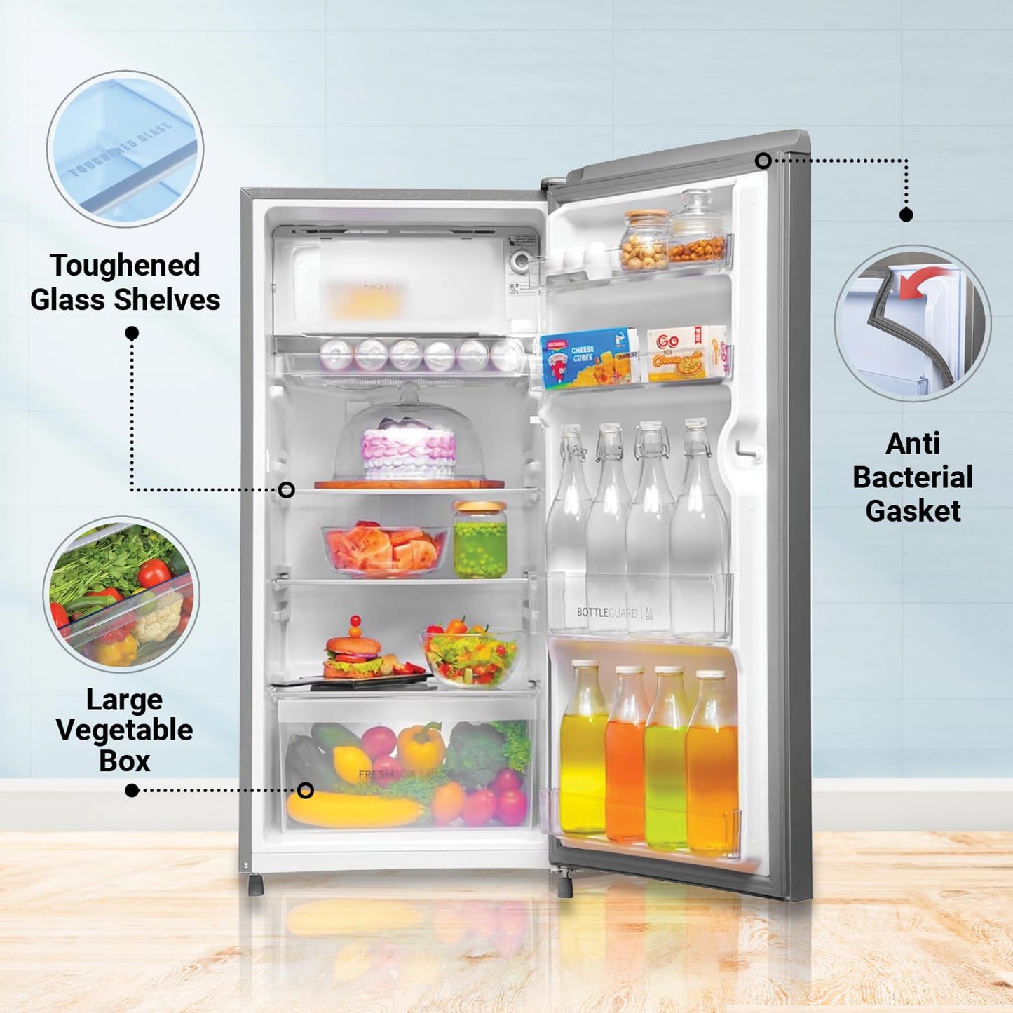 HAIER REFRIGERATOR-185 Ltr: , Single Door Fridge: 2 Star Steel Plain|| HRD-2062 BMS - N