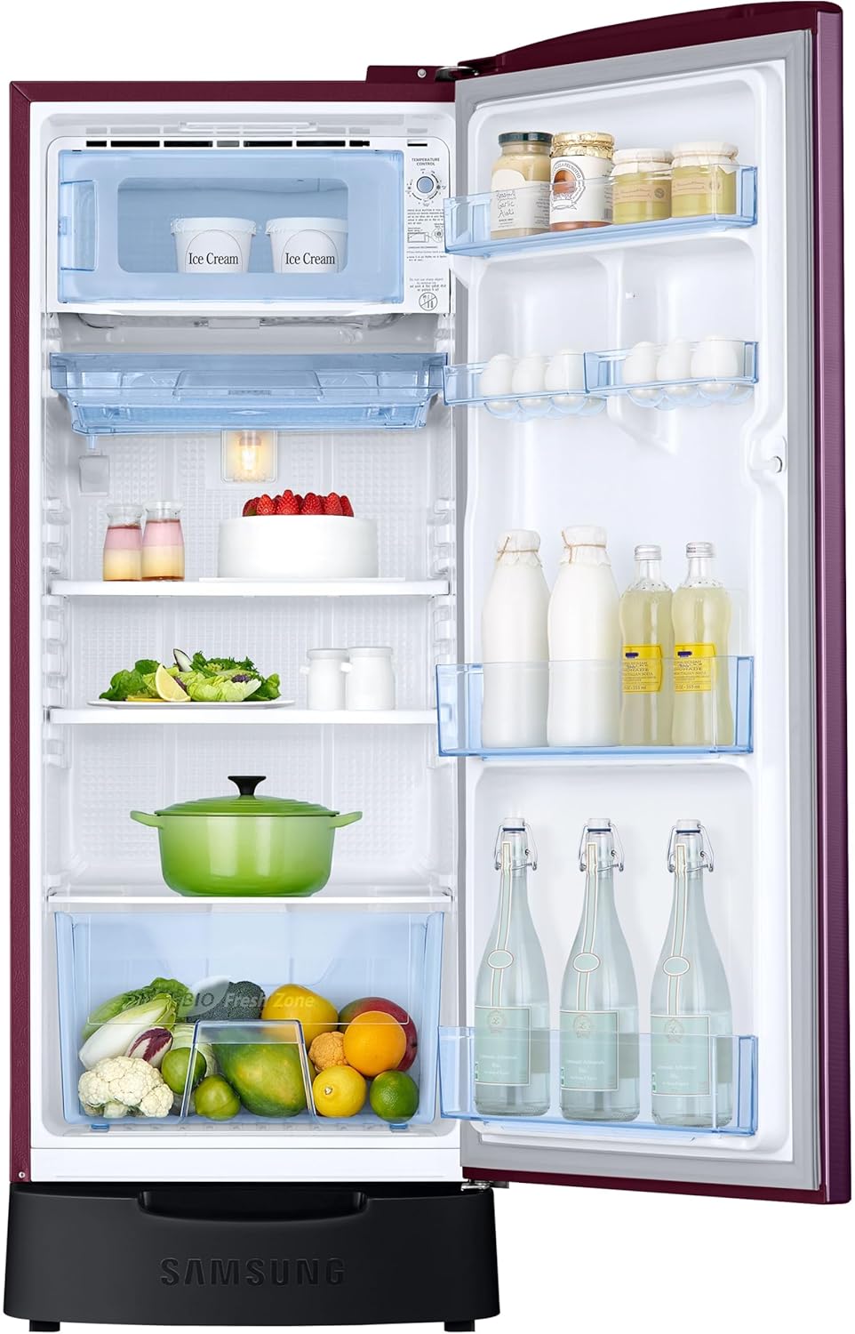 SAMSUNG REFRIGERATOR, 183 Ltr, 5 Star, Camellia Blue Floral with Base Stand, RR20D2825CR/NL